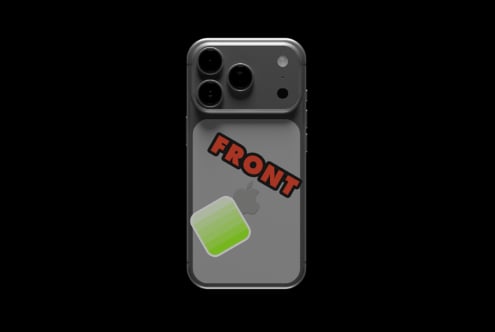 iPhone 14 Pro mockup with bright green app icon stickers on back