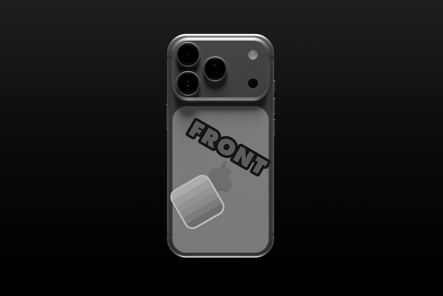 iPhone 14 Pro mockup with grayscale app icon stickers on back