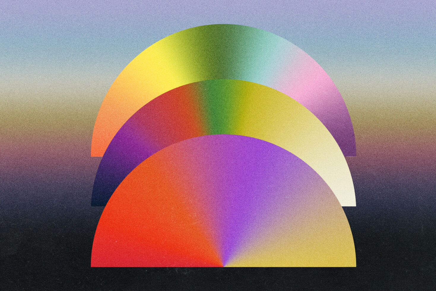 Three nested semicircles with smooth color transitions across full rainbow spectrum
