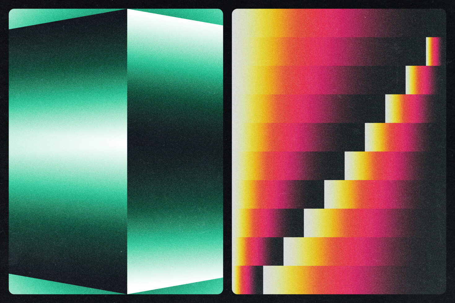 Folded cards with soft gradients in mint, yellow, pink tones with grainy texture