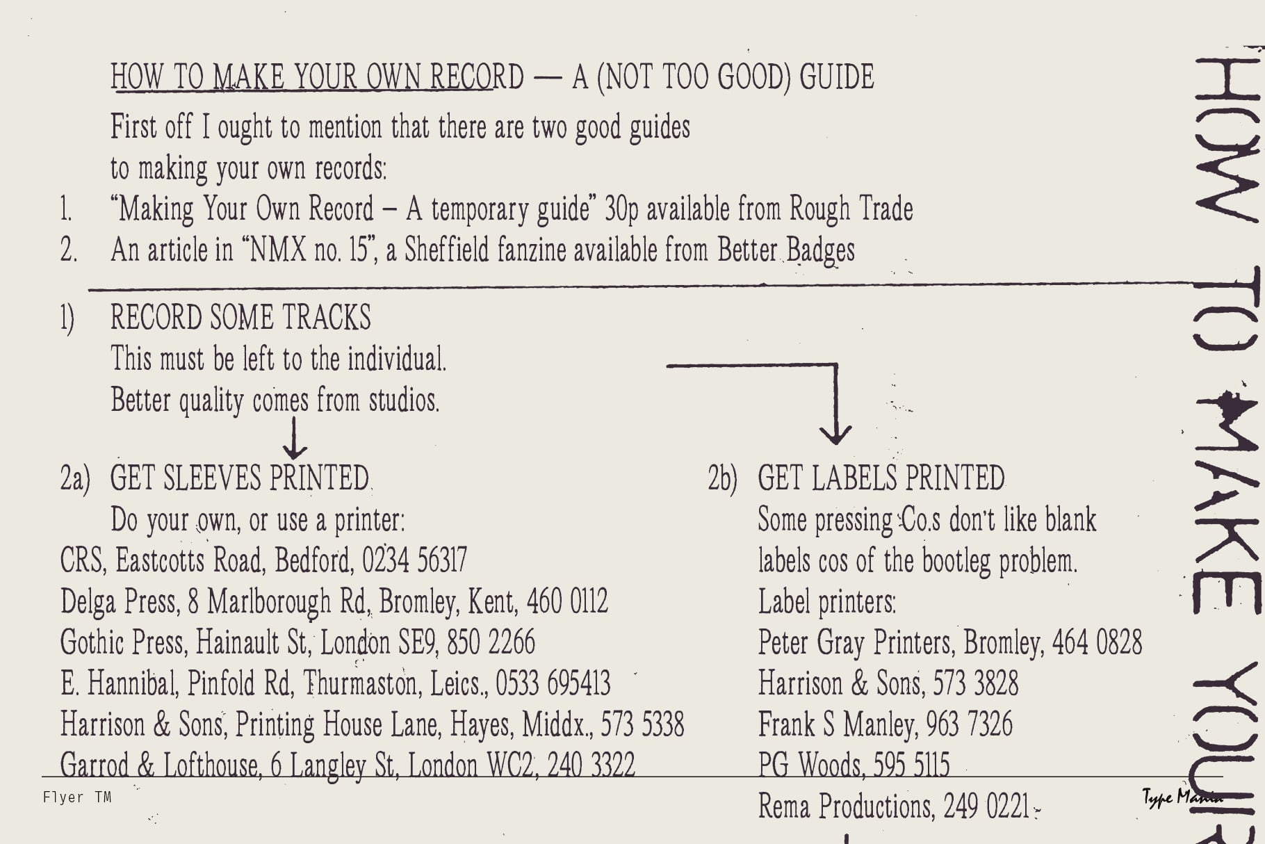 Instructional guide page about making records with printed sleeves labels