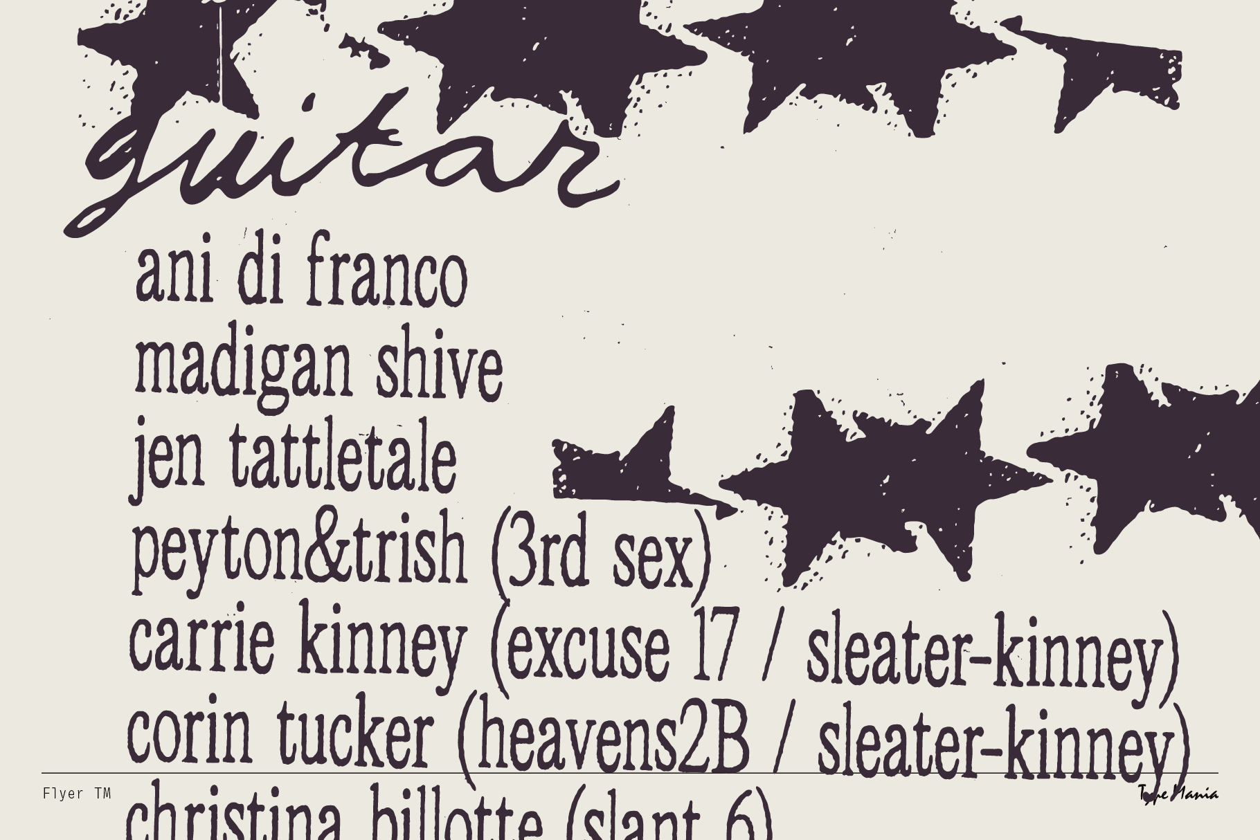 Concert poster with band names listed in serif font with star graphics