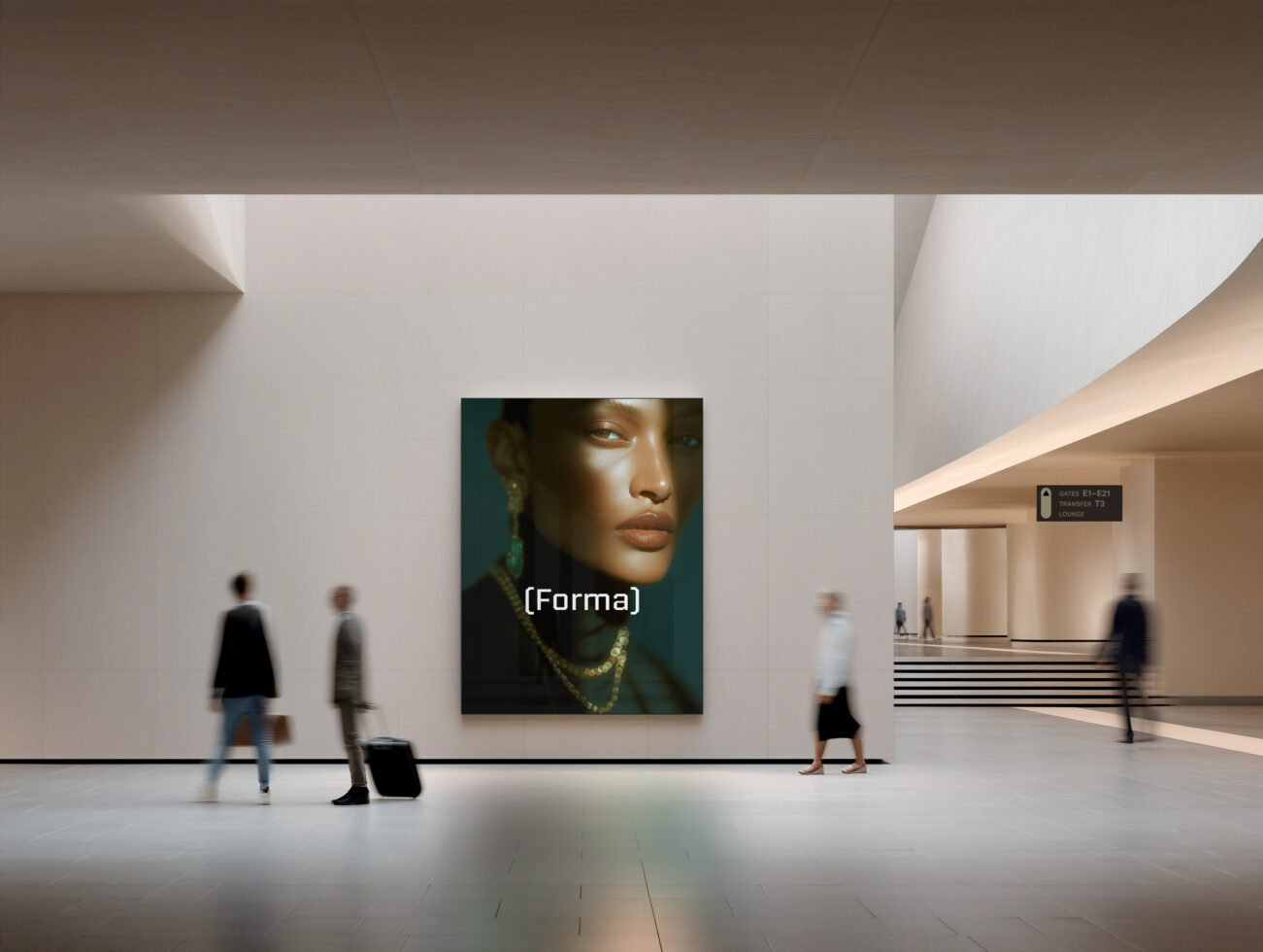 Modern gallery mockup with portrait artwork on wall