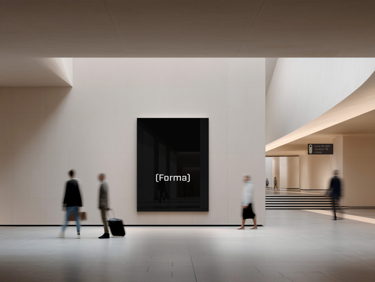 Gallery display mockup with black canvas on white wall