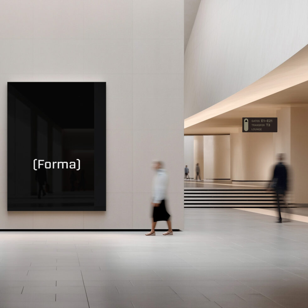 Gallery mockup with black artwork left side of space