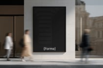 Empty black frame mockup on white wall gallery street scene