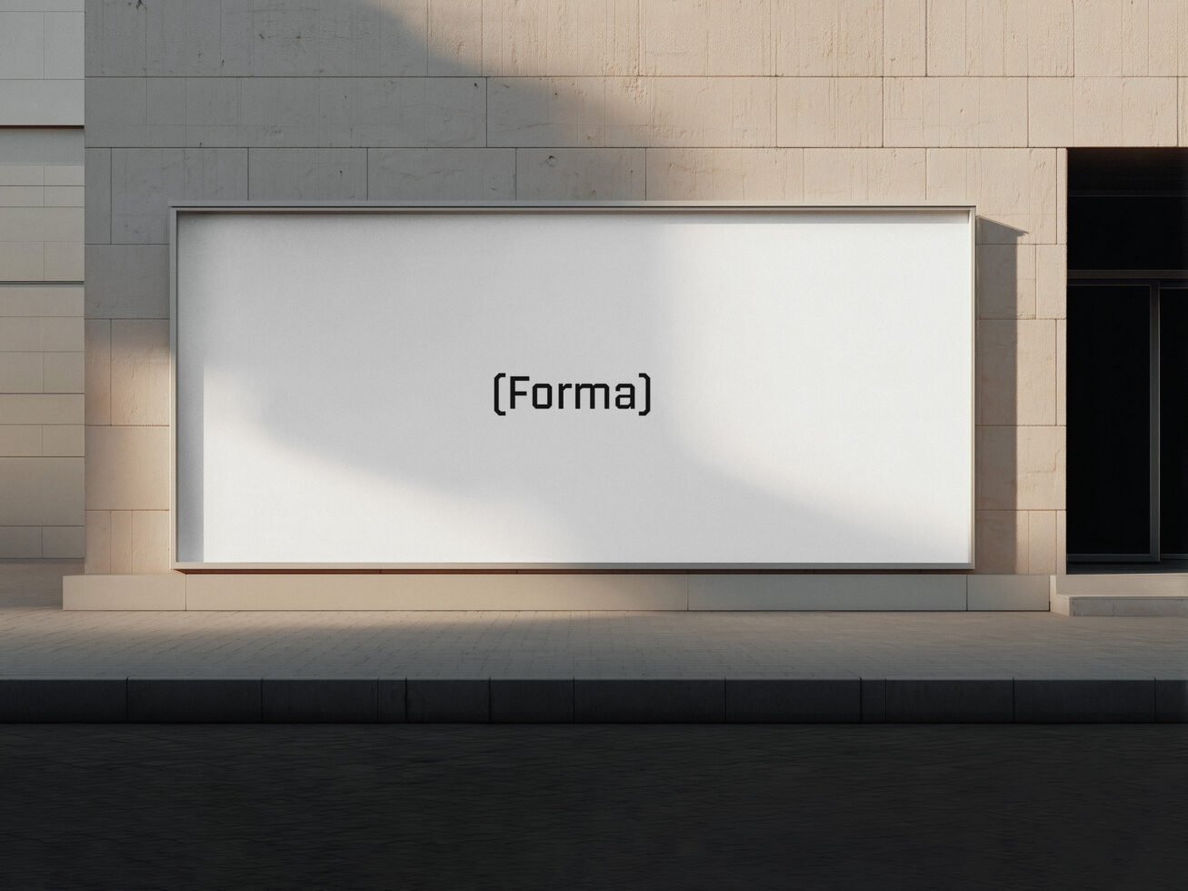 Large format display billboard with Forma text centered on light background