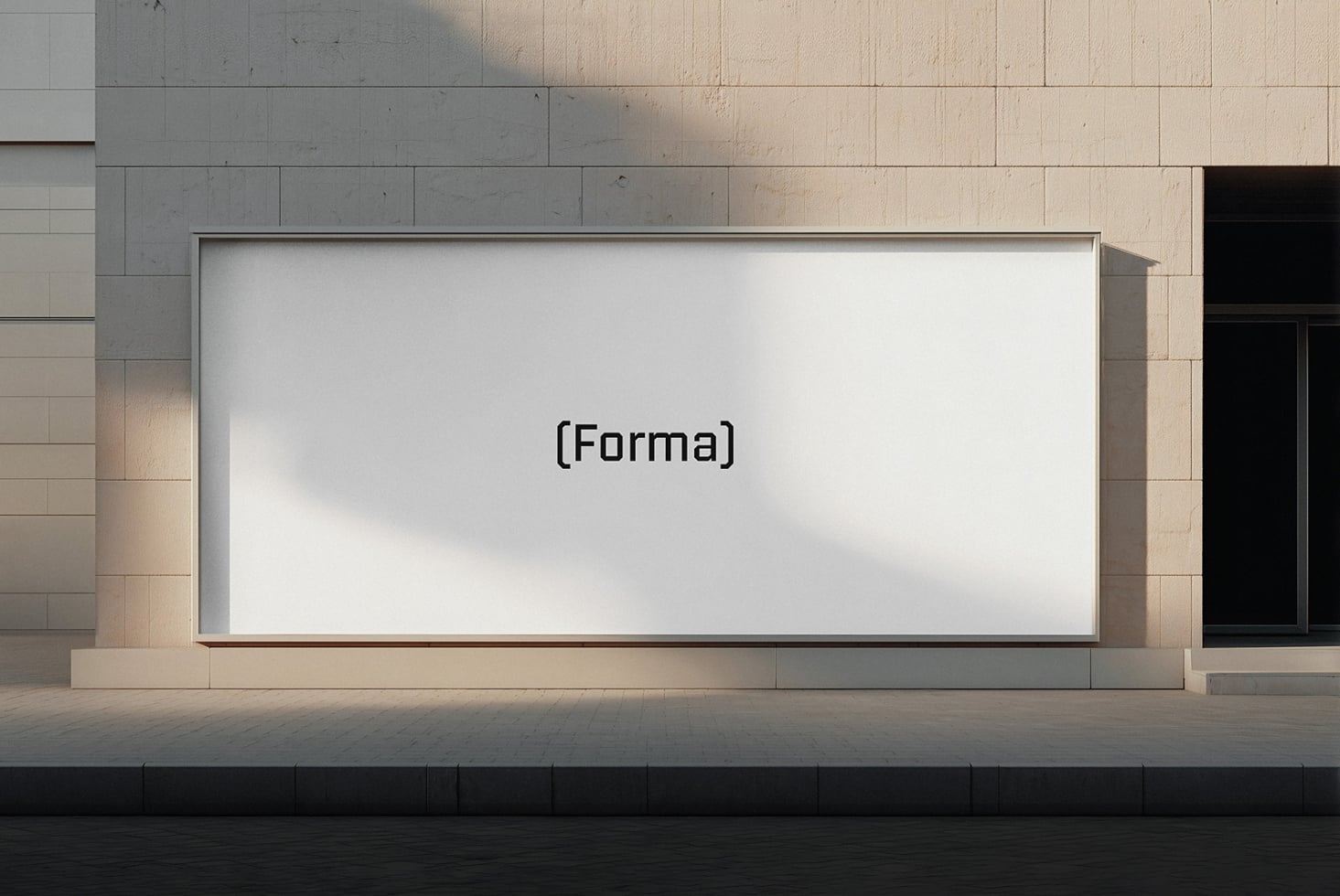 Minimal storefront billboard with Forma text centered on white screen