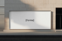 Minimal storefront billboard with Forma text centered on white screen