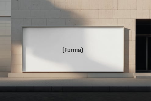 Minimal storefront billboard with Forma text centered on white screen