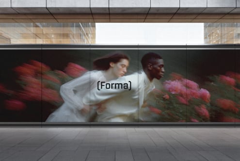 Retail display with motion photography, people in movement, storefront mock scenario