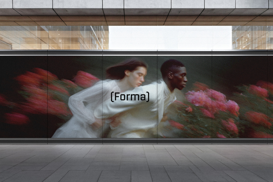 Retail display with motion photography, people in movement, storefront mock scenario