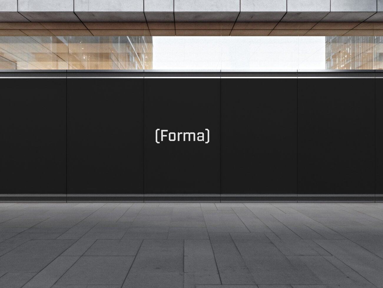 Empty storefront black window mockup with minimal centered text