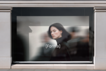 Storefront mockup featuring a blurred image of a woman displaying the word Forma ideal for designers seeking realistic presentation templates.