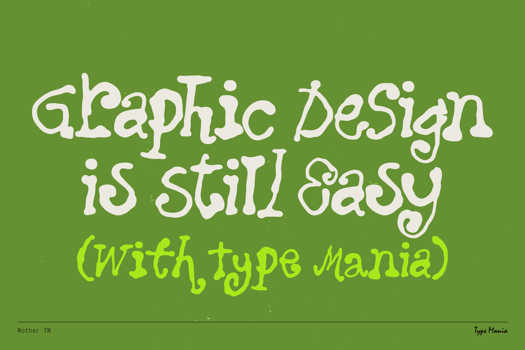 Rounded decorative font on green background with lime text subtitle