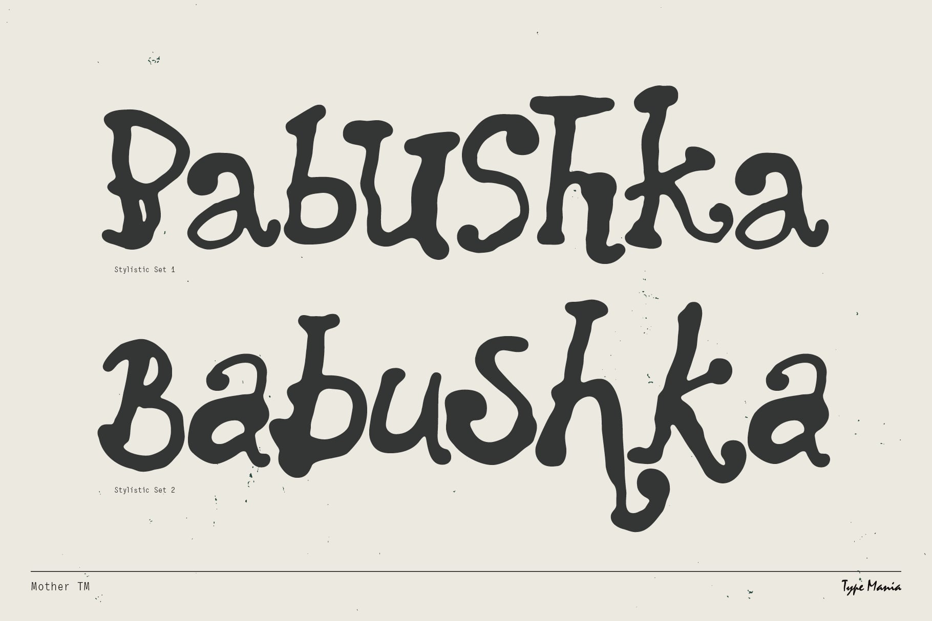 Babyshka font in two stylistic sets, chunky curved letterforms on cream background