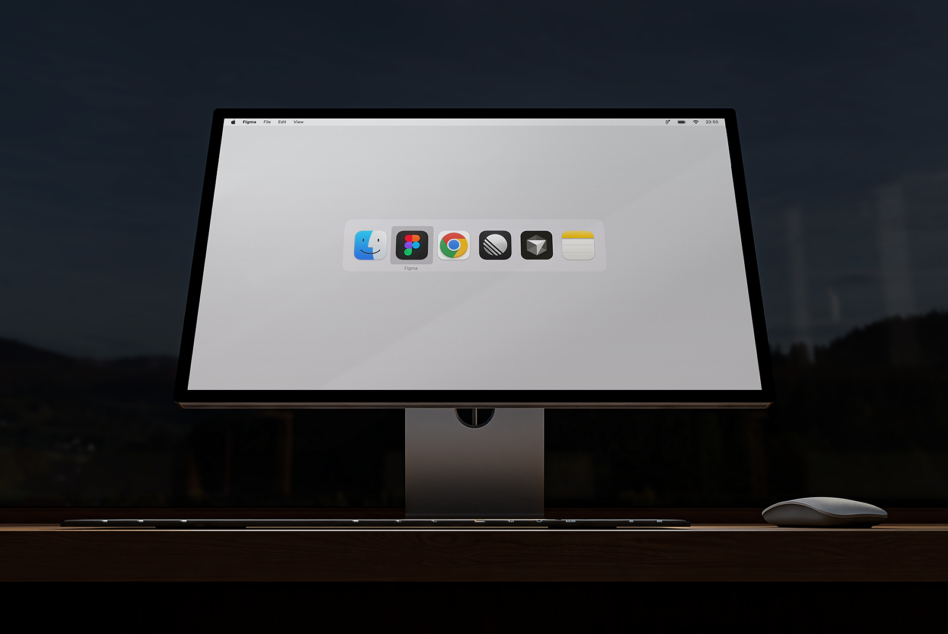 Modern desktop mockup featuring icons like Figma on high-resolution display perfect for designers seeking clean and professional templates for projects.