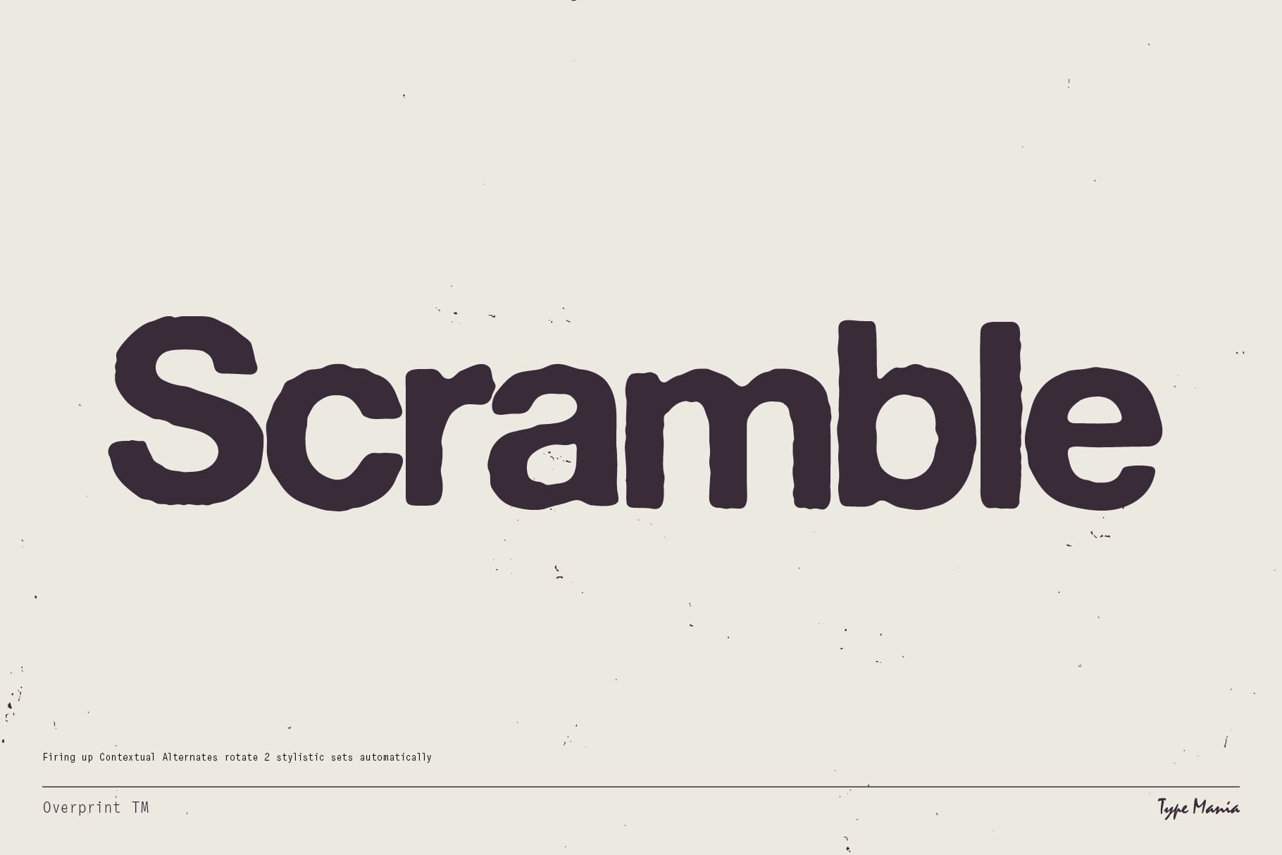Scramble font name in heavy rounded sans serif on cream background