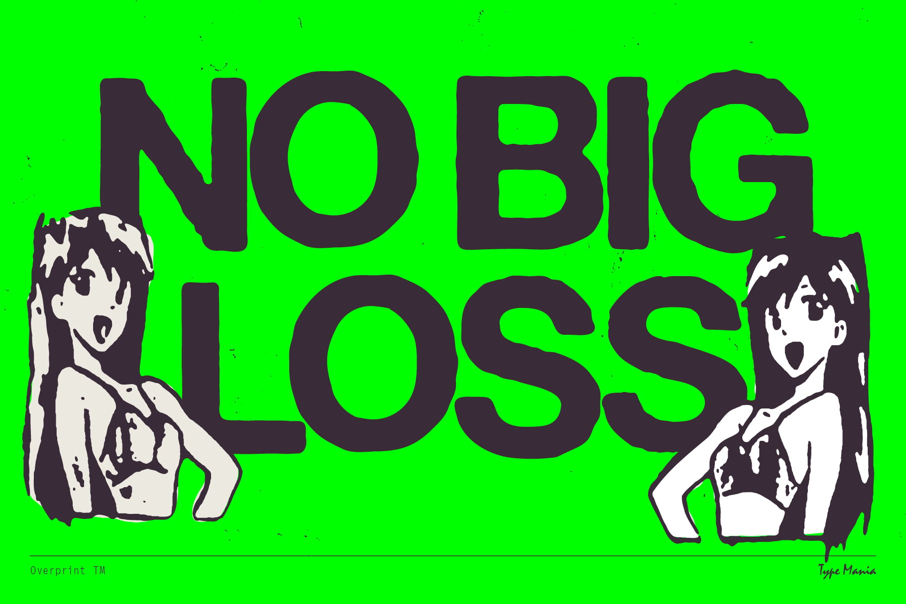No Big Loss manga inspired artwork with anime characters on neon green