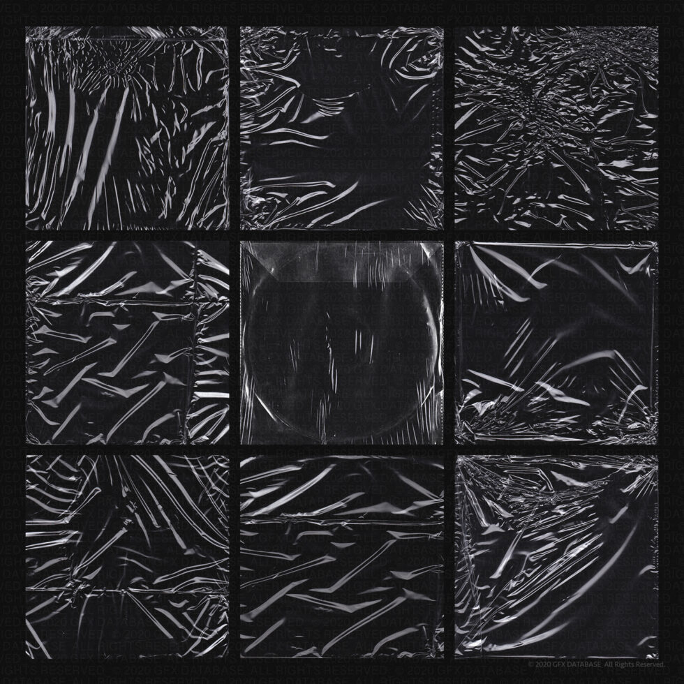 Nine textured black squares with silver wrinkled foil pattern