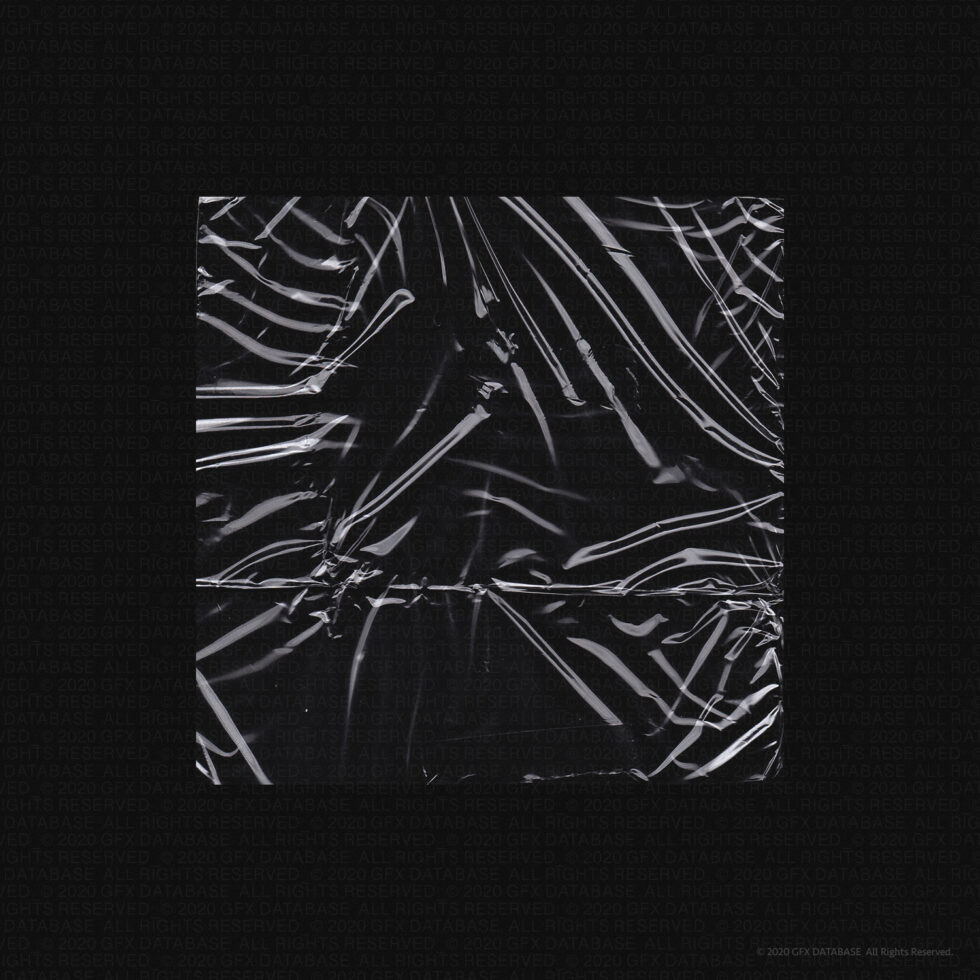 Single wrinkled silver foil texture square on dark background