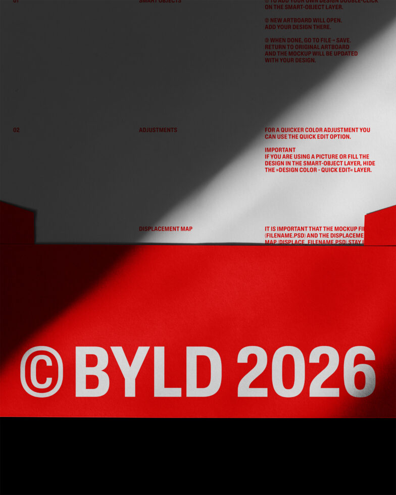 Instruction page with technical setup text on red color background mockup