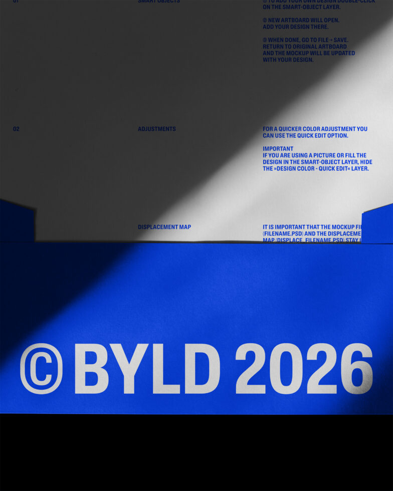 Instruction page with technical setup text on blue color background mockup