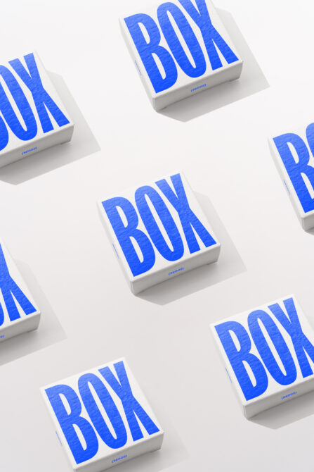 Multiple white boxes arranged diagonally, bright blue BOX text on top