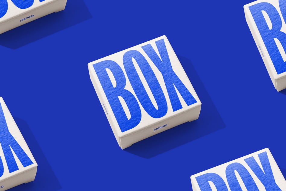 White boxes with blue BOX text scattered on vibrant blue background