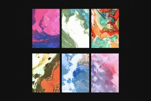 Six colorful abstract watercolor tiles grid layout vibrant multicolor palette
