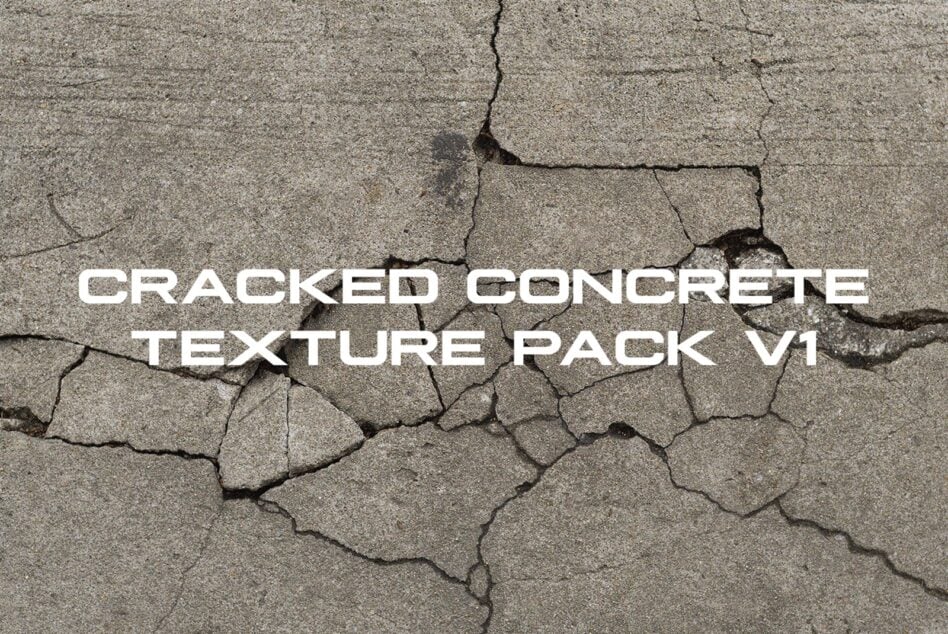 Cracked concrete texture pack v1 title overlay on broken pavement