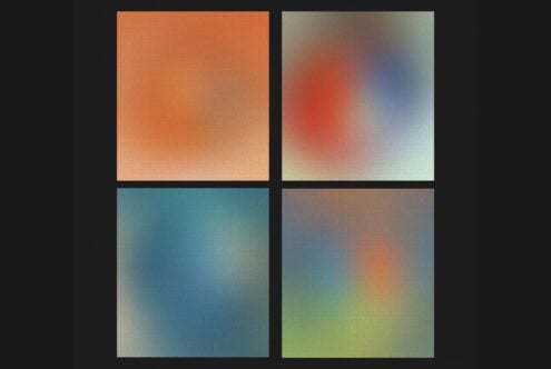 Four-panel gradient set with coral, peachy radial glow, teal, plus warm earth tones