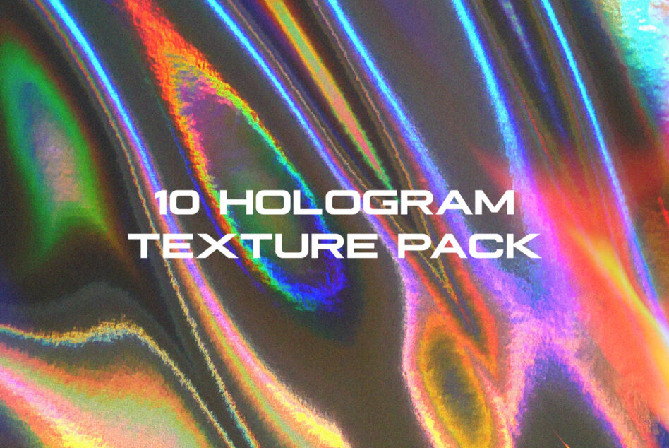 10 hologram texture pack with neon rainbow light refractions on dark surface