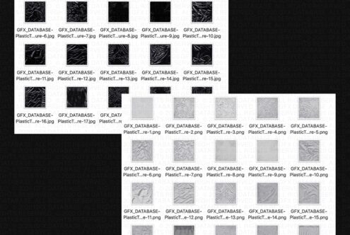 File browser showing thumbnails of plastic texture variations in black white gray