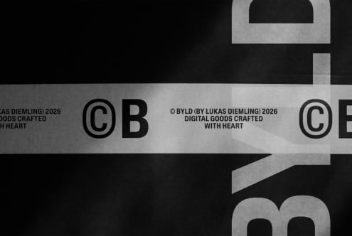 Black background with silver ribbon mockup, CB logo visible