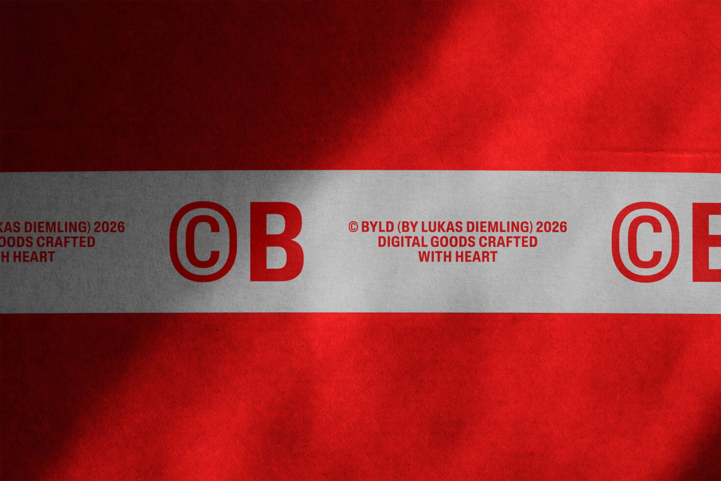Red white striped ribbon mockup with CB logo on gray band