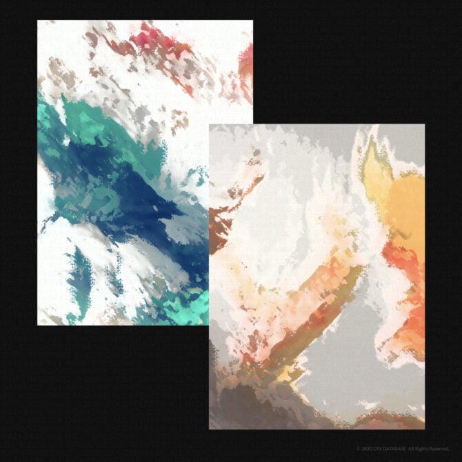 Two overlapping abstract watercolor maps with jewel tones on cream backdrop
