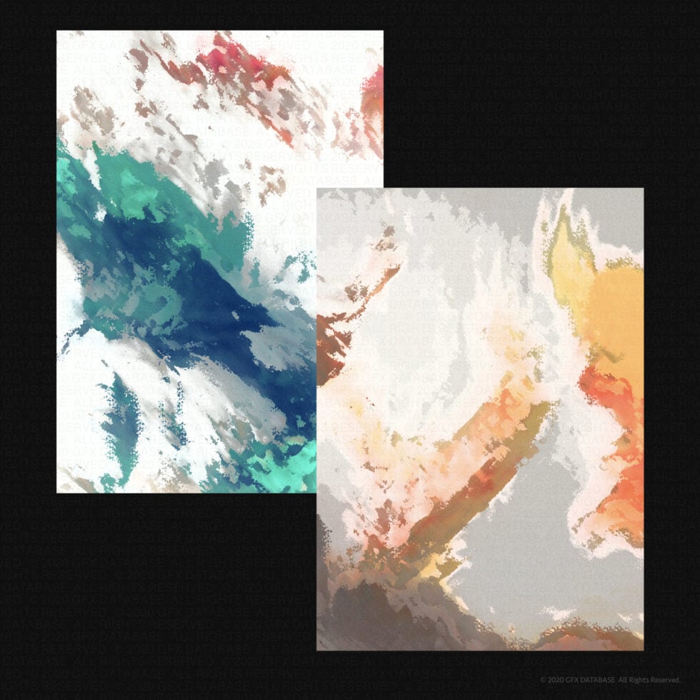 Two overlapping abstract watercolor maps with jewel tones on cream backdrop