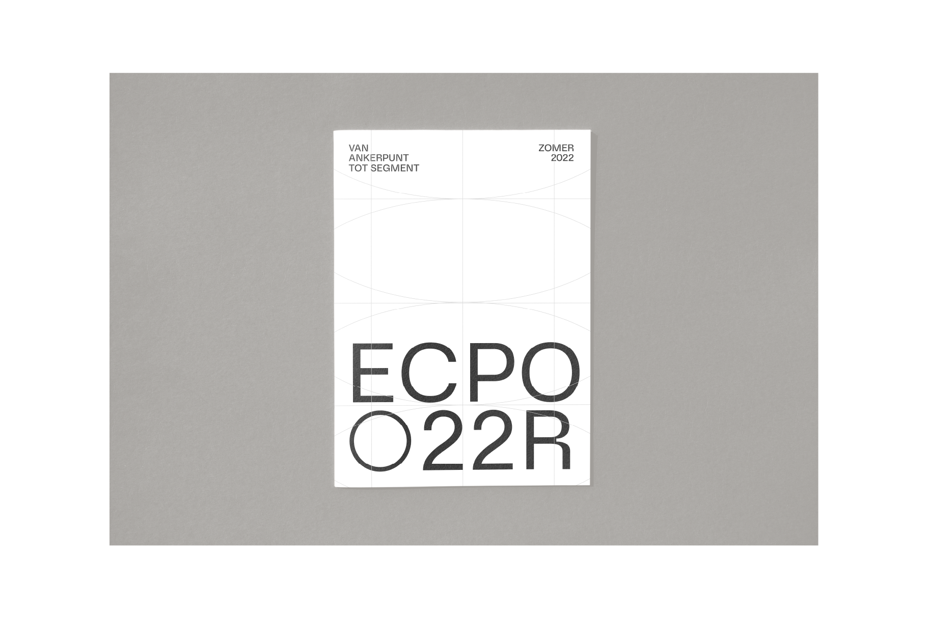 ECPO22R poster mockup on gray surface with grid overlay