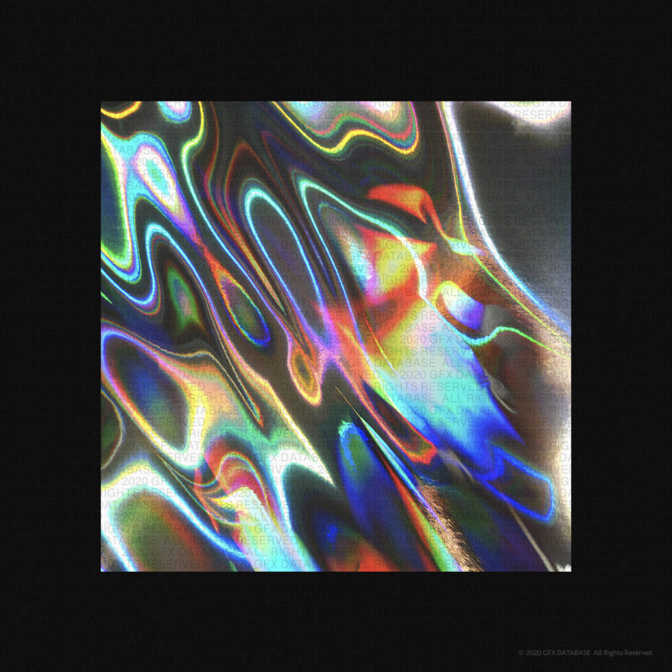 Close up chromatic holographic liquid with wavy neon glowing outlines throughout