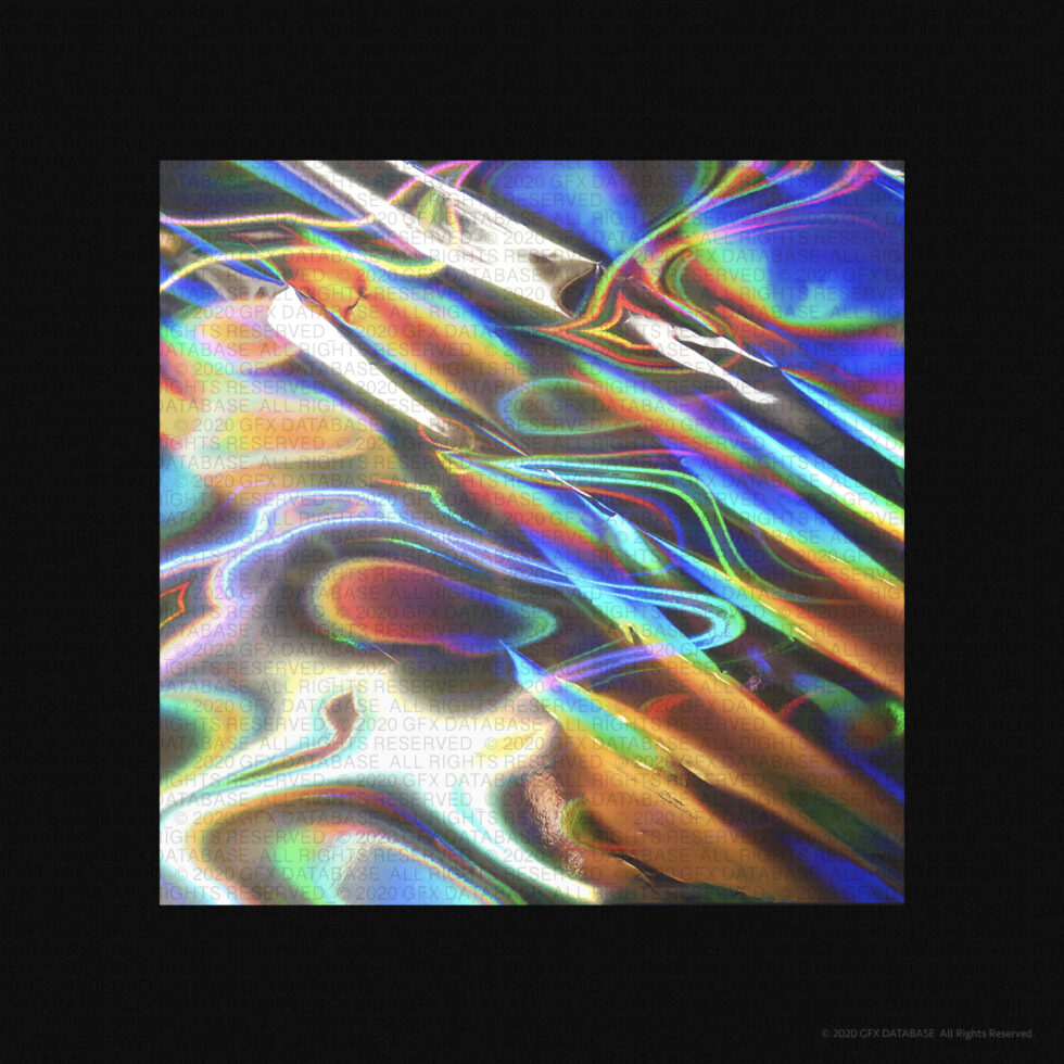 Iridescent liquid swirl with bright neon lines flowing diagonally across dark base