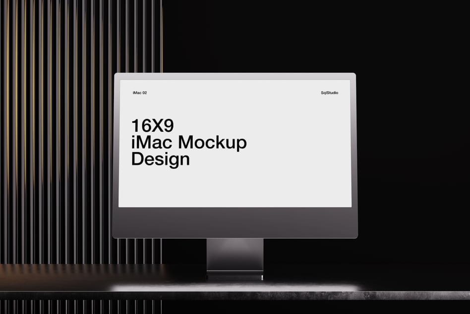 iMac desktop mockup displaying clean white layout with sample text