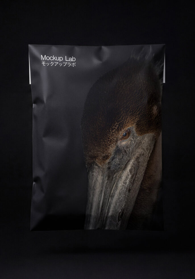 Black fabric banner mockup featuring close up of goose head detail