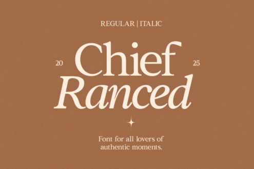 Chief Ranced serif font display with Regular italic weights on warm tan background