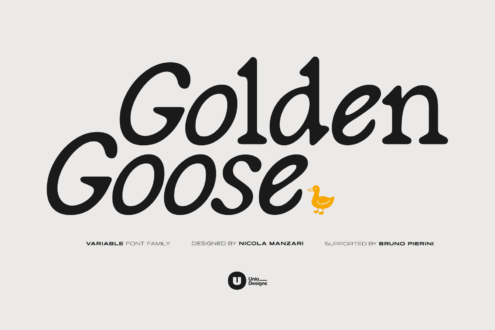 Golden Goose font title with small goose icon on cream background