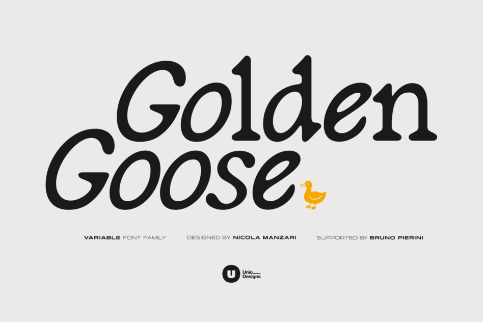 Golden Goose font title with small goose icon on cream background