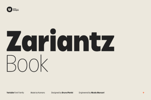 Zariantz Book variable font family cover title by Bruno Pierini Nicola Manzari
