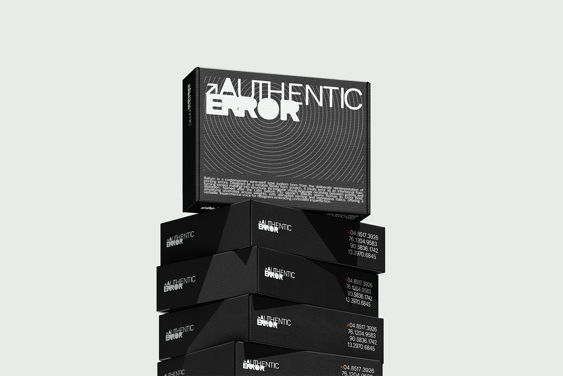 Stacked black boxes showing Authentic Error branding with wavy line pattern design on top box