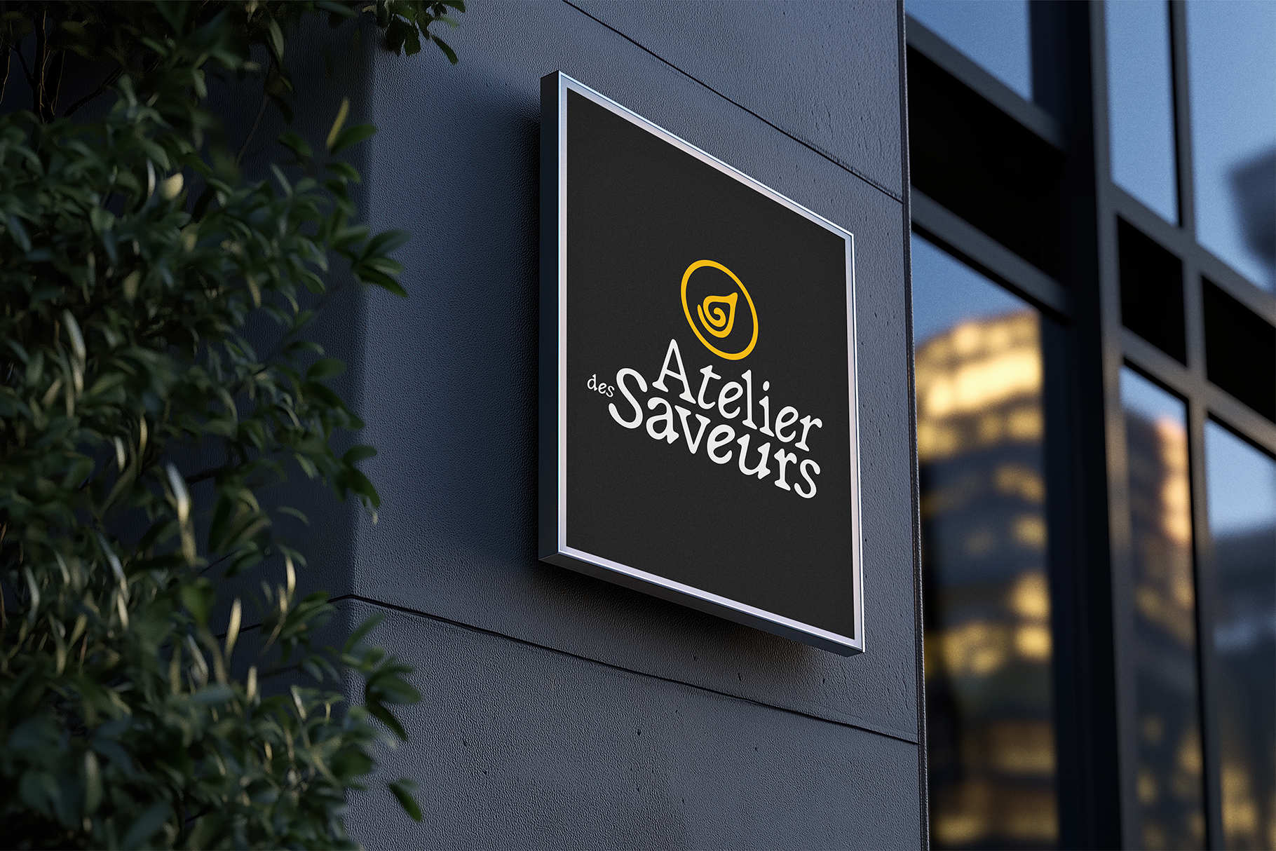 Modern restaurant signage mockup on building exterior perfect for design presentations includes elegant fonts suitable for designers and branding experts.