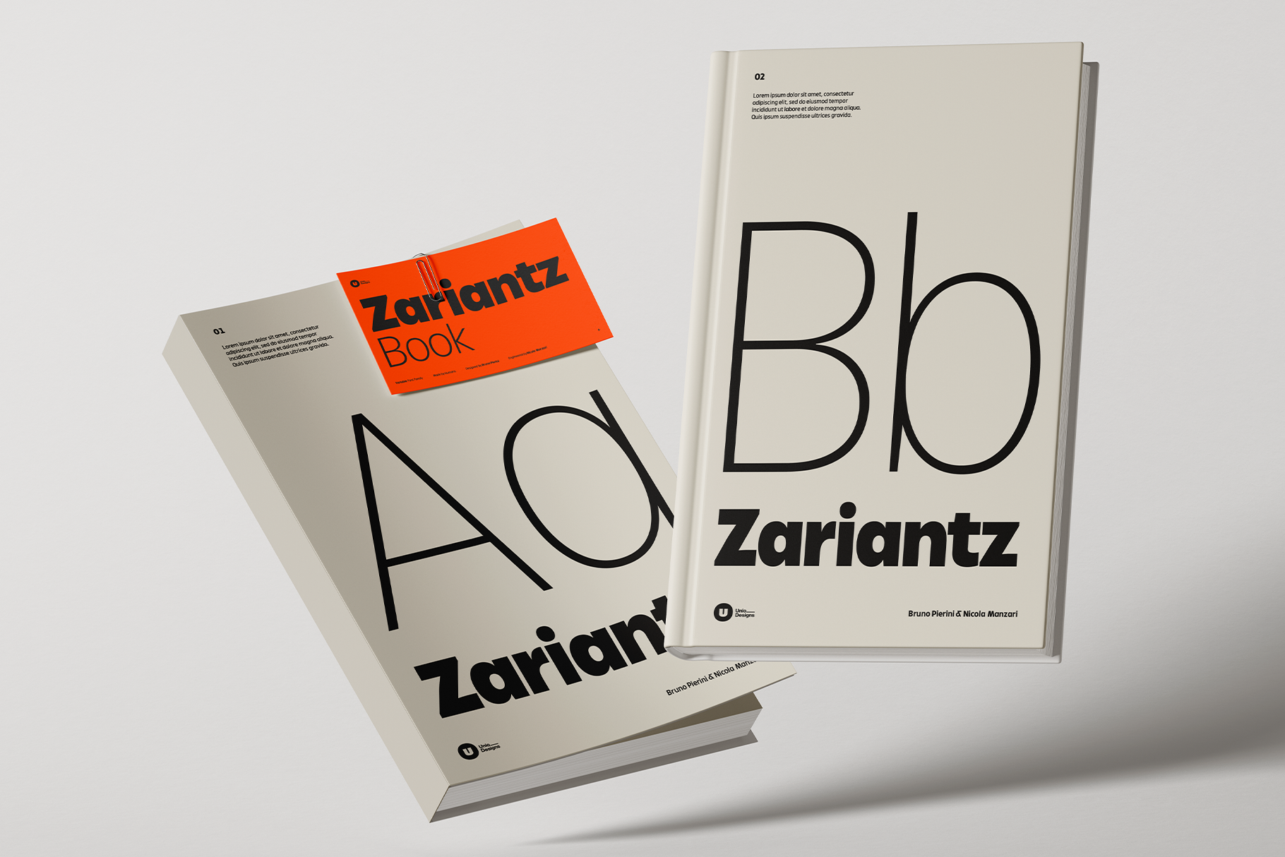 Zariantz Book mockup showing three books with orange cover detail